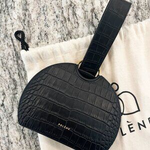 Polène Numéro Six | Leather Clutch Bag in Black Croc
